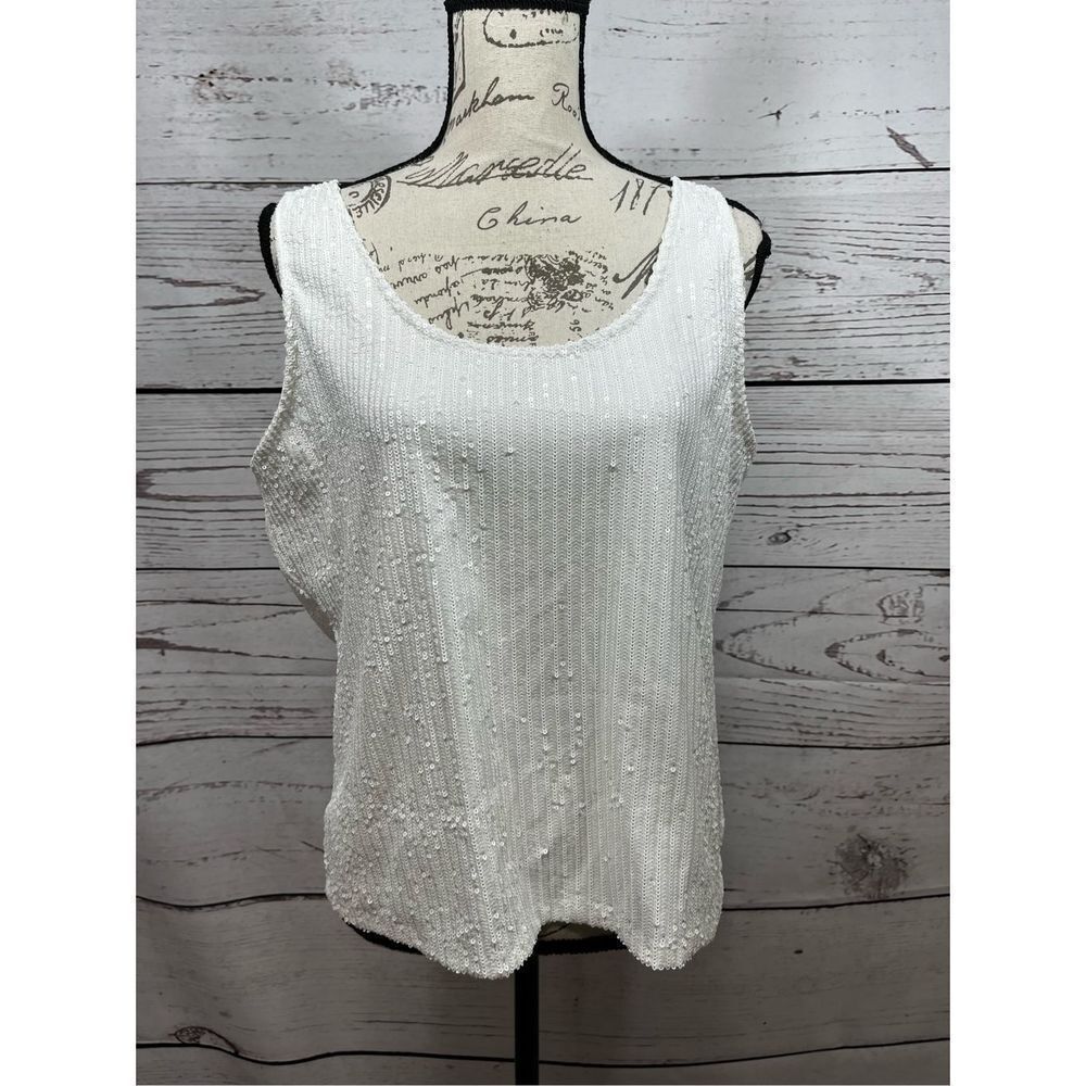 EXPRESS White Sequin Tank Top Women's Size L Glitter Sparkle Party Evening